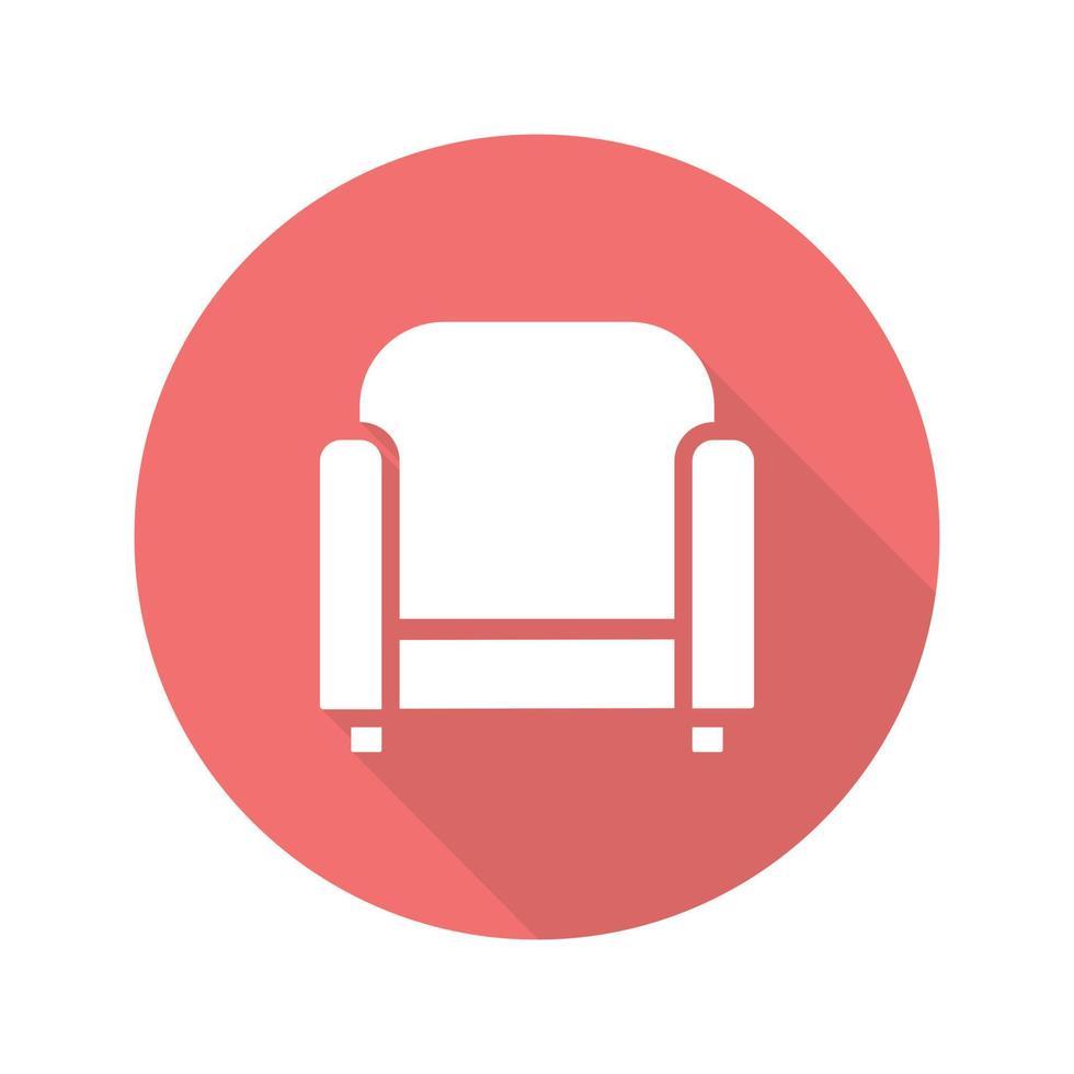 Armchair flat design long shadow glyph icon. Vector silhouette illustration