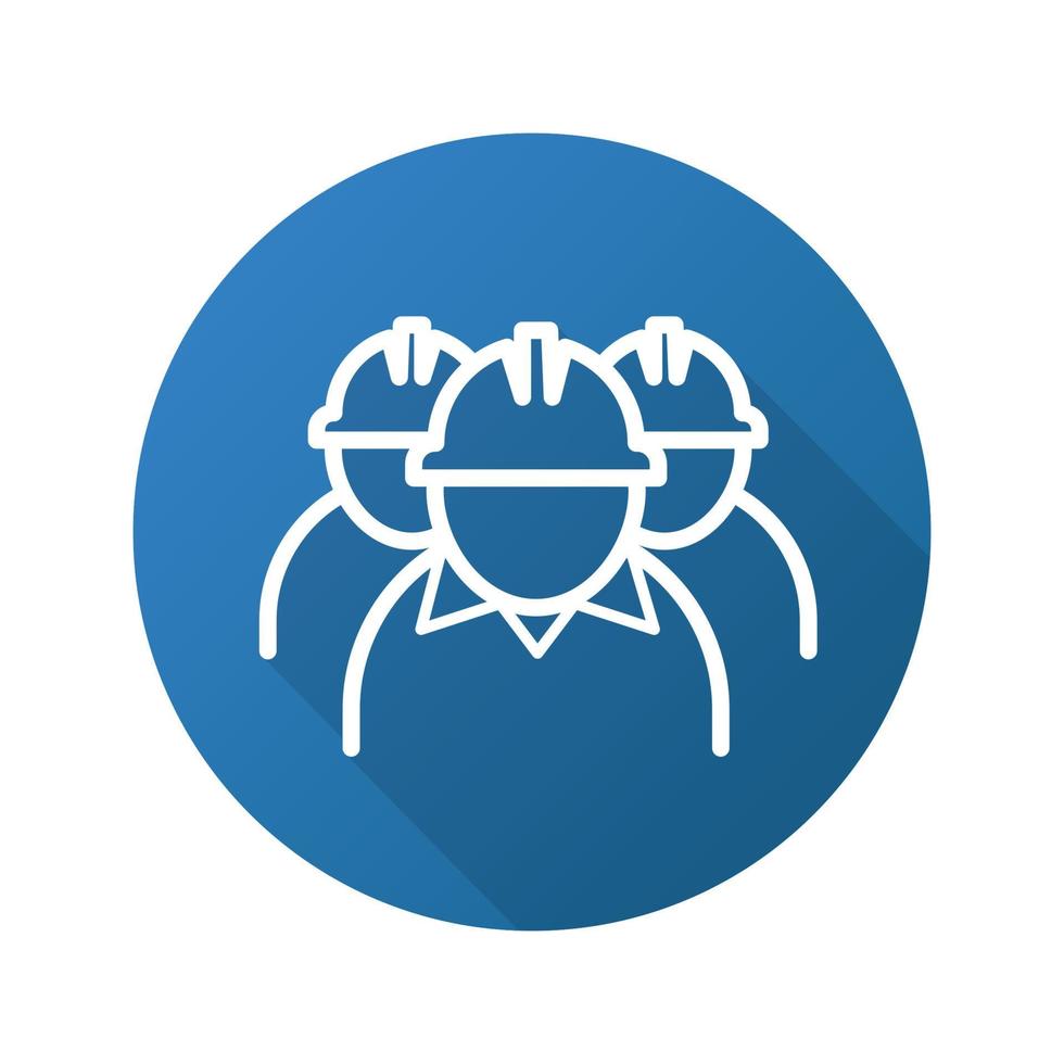 Mine workers flat linear long shadow icon. Industrial factory workers. Vector outline symbol