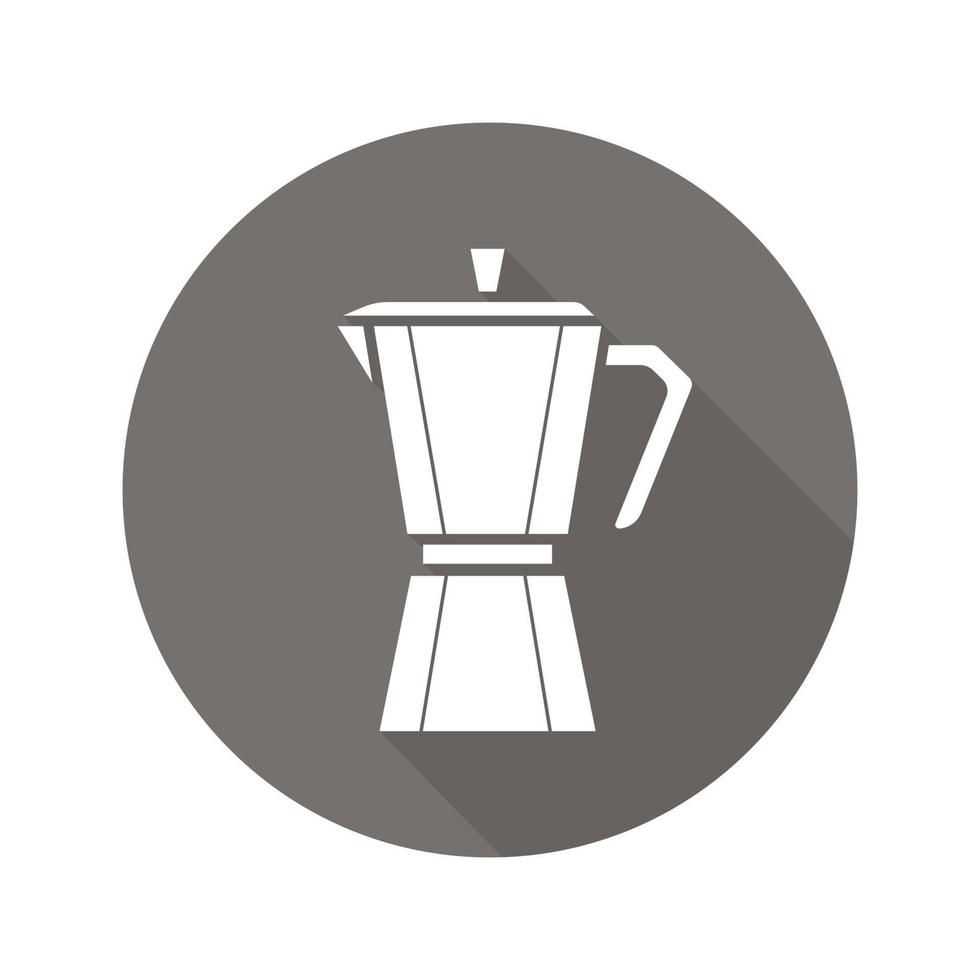 Moka pot flat design long shadow glyph icon. Classic coffee maker. Vector silhouette illustration
