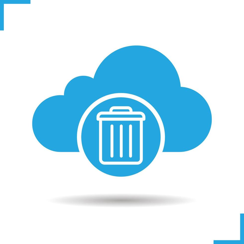 Cloud storage trash icon. Drop shadow silhouette symbol. Cloud computing. Negative space. Vector isolated illustration