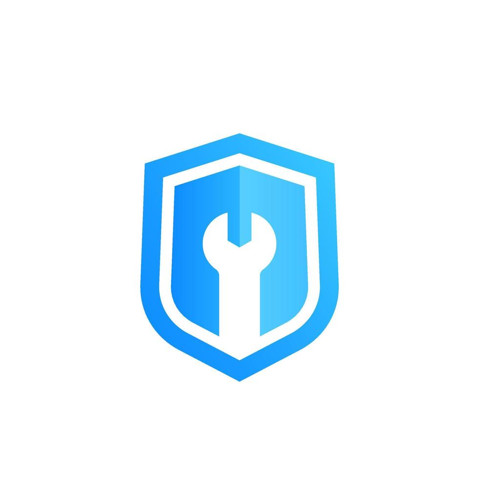 security settings, shield with wrench icon on white vector