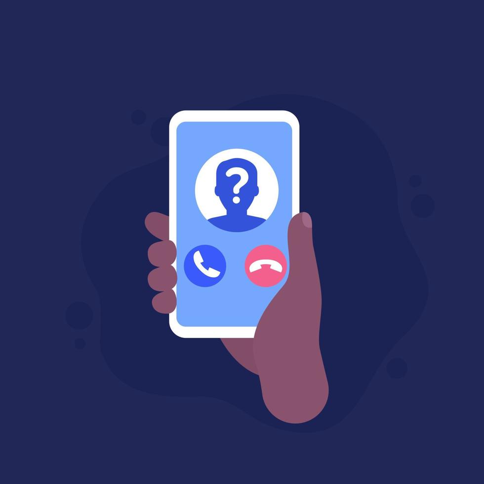 unknown caller, phone call, smartphone in hand vector icon