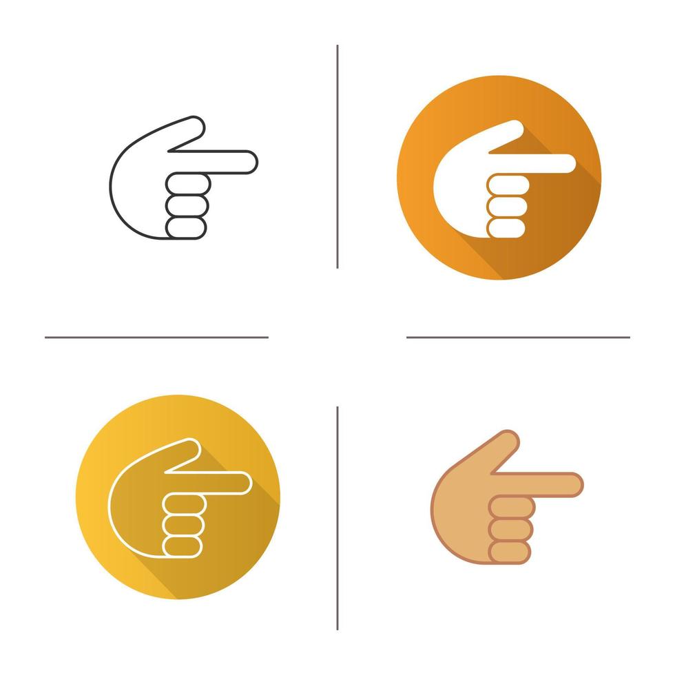 Point right hand gesture icon. Flat design, linear and color styles. Index finger. Isolated vector illustrations