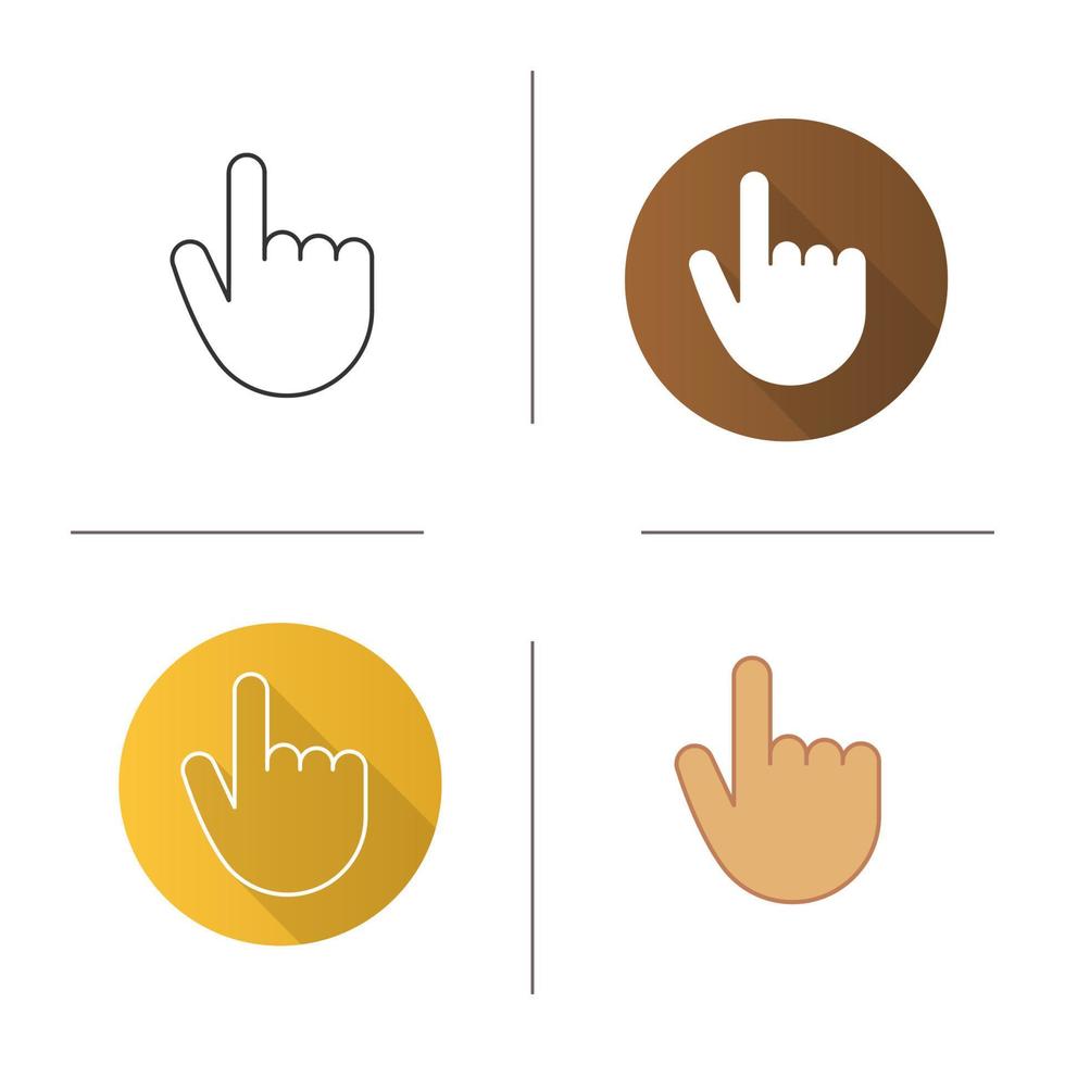 Attention hand gesture icon. Flat design, linear and color styles. Point up. Isolated vector illustrations