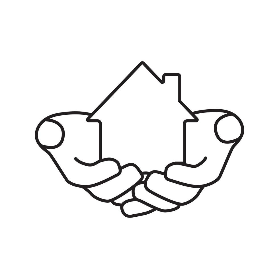 House in hands linear icon. Home loan. Thin line illustration. Real estate insurance. Realty investment contour symbol. Vector isolated outline drawing