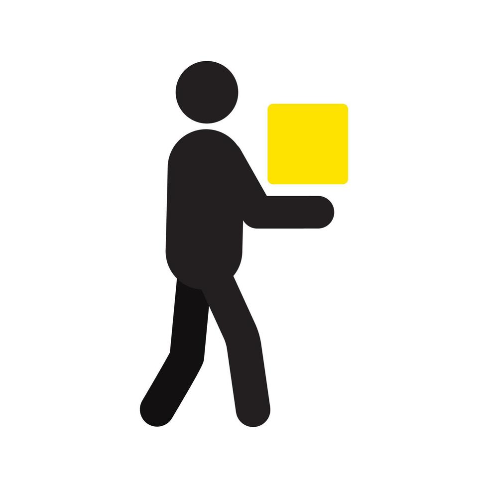 Man carrying square box in hands silhouette. Delivery service. Shipment. Parcel. Vector isolated illustration. Deliveryman, courier