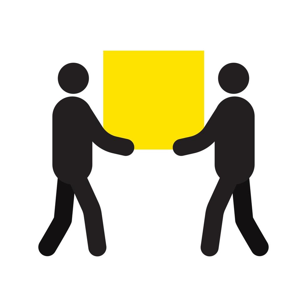 Two men carrying big square box in hands silhouette. Removal men. Delivery service. Shipment. Removals. Isolated vector illustration