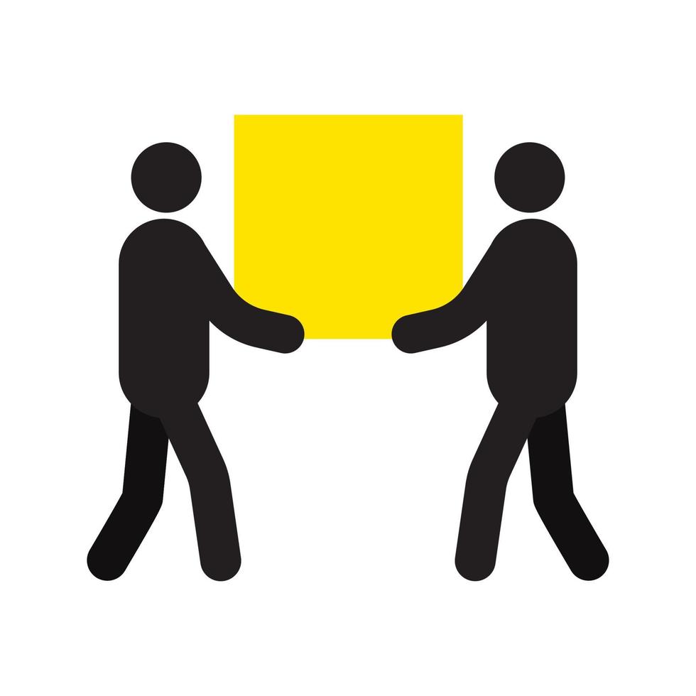 Two men carrying big square box in hands silhouette. Removal men. Delivery service. Shipment. Removals. Isolated vector illustration