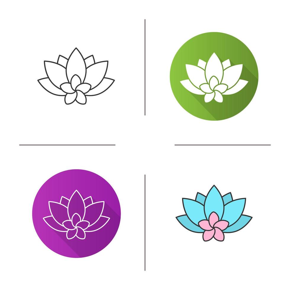 Spa salon flowers icon. Flat design, linear and color styles. Aromatherapy lotus and plumeria. Isolated vector illustrations