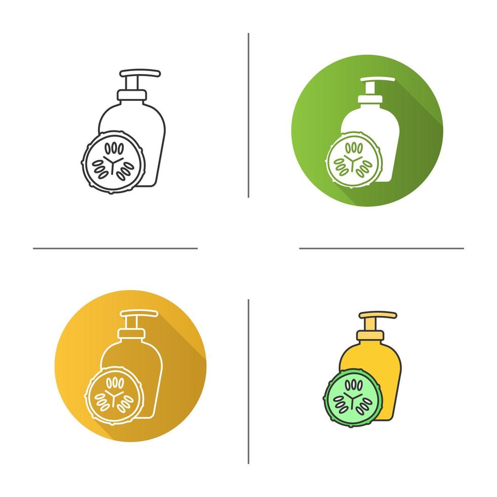 Cucumber facial mask icon. Flat design, linear and color styles. Spa salon moisturizer. Isolated vector illustrations