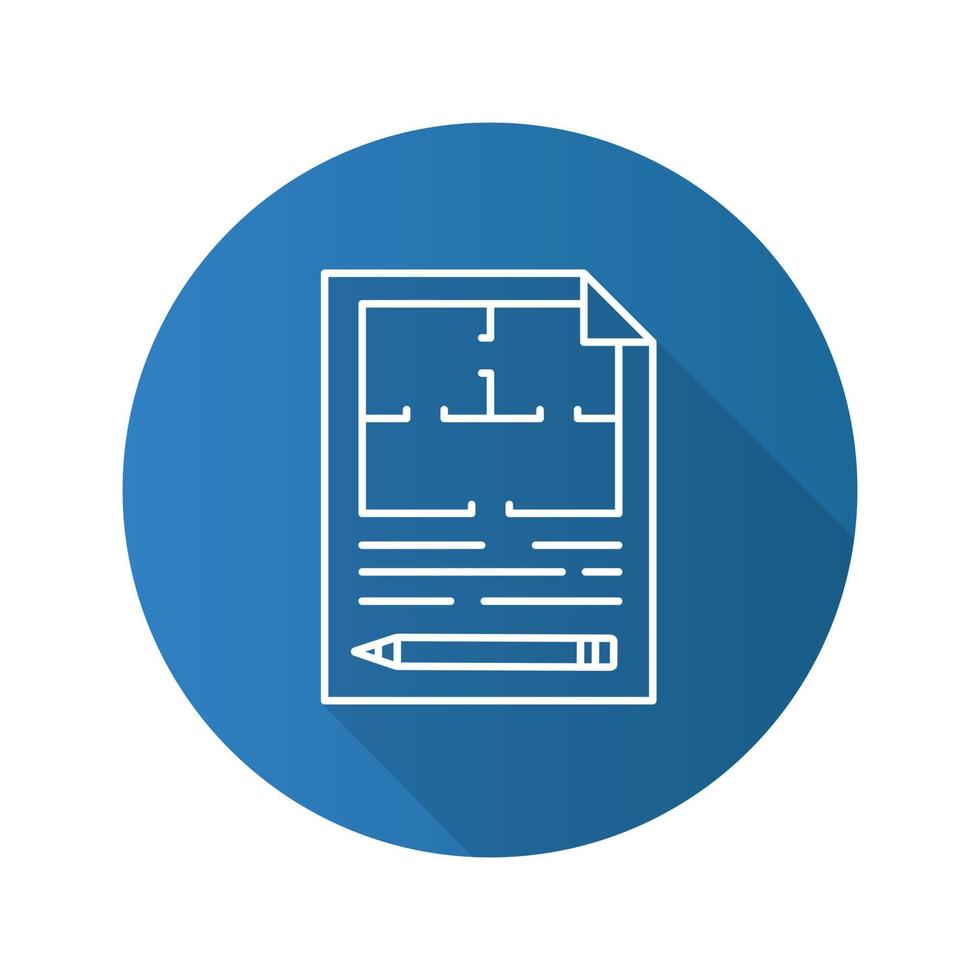 Floor plan flat linear long shadow icon. Flat blueprint with pencil. Apartment layout. Vector outline symbol