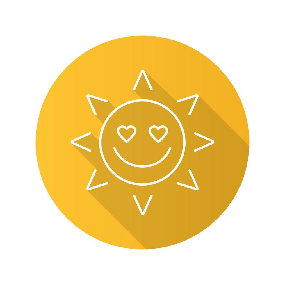 In love sun smile flat linear long shadow icon. Good romantic mood. Vector outline symbol
