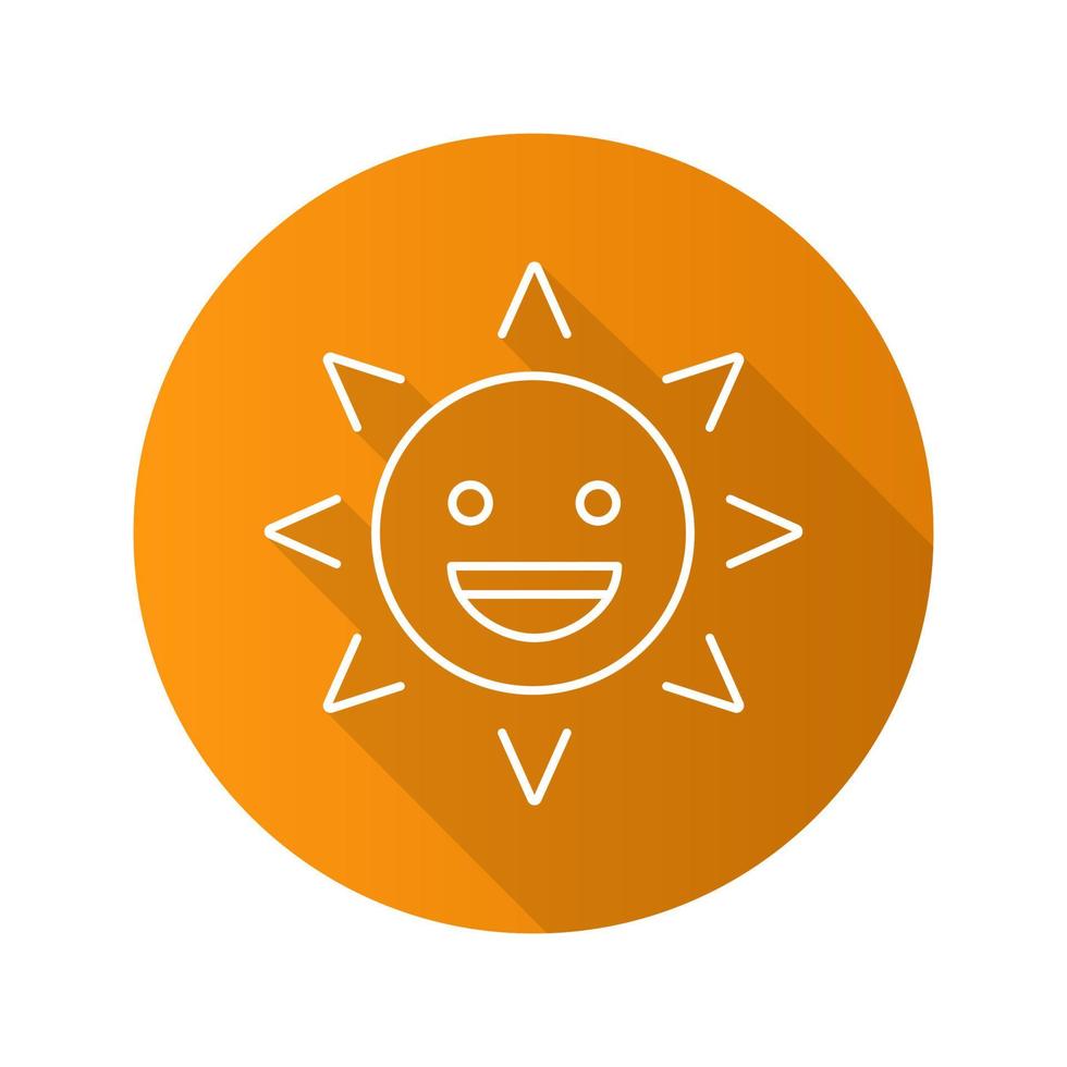 Laughing sun smile flat linear long shadow icon. Good mood. Happy sun face with smile. Summertime. Emoticon vector outline symbol