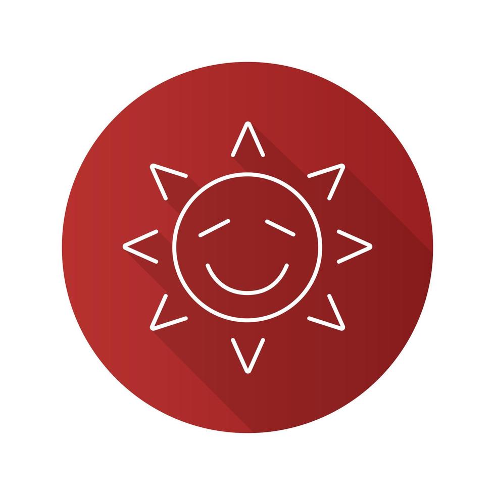 sol feliz sonrisa icono de sombra plana lineal larga. cara de sol sonriente con los ojos cerrados. símbolo de contorno vectorial vector