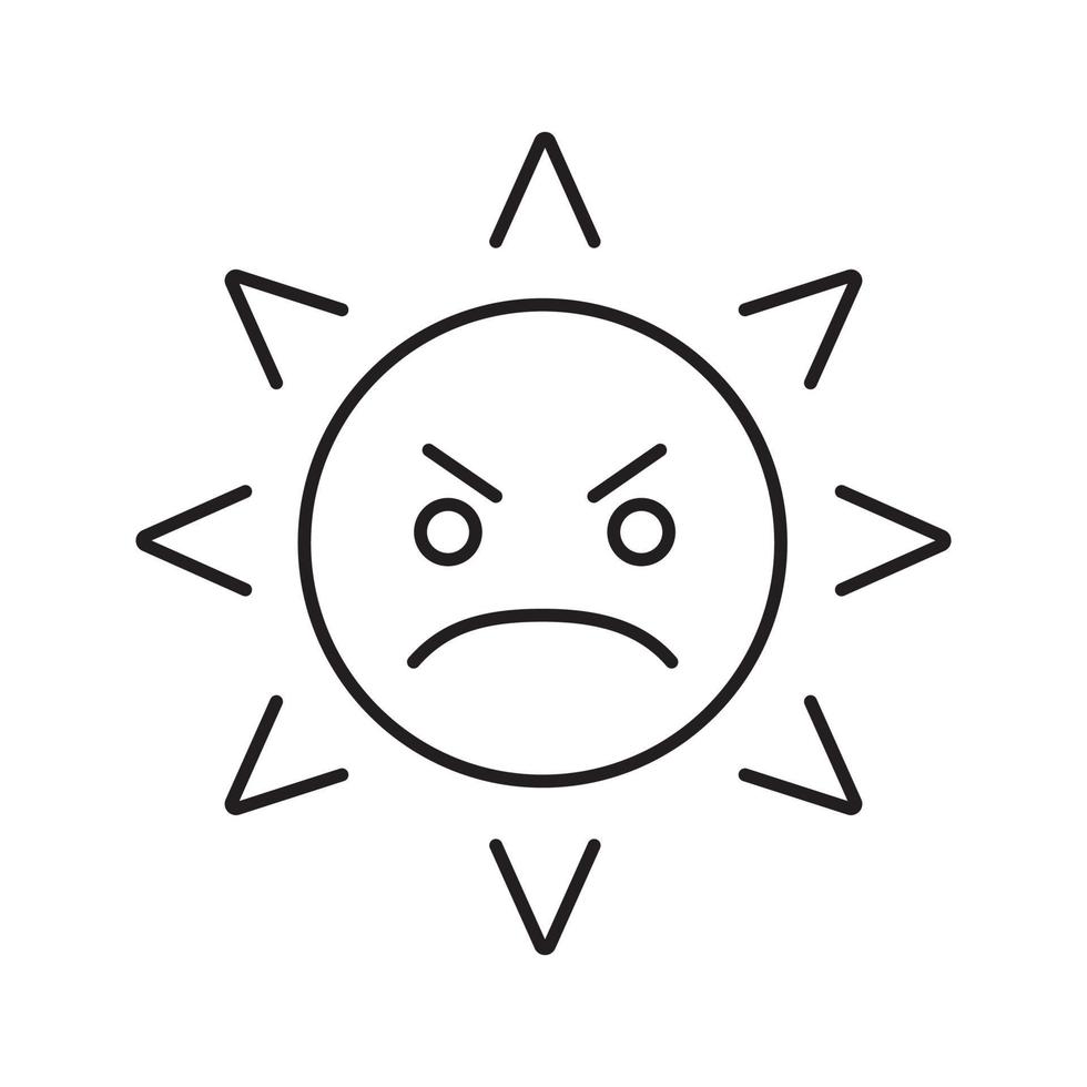 Angry sun smile linear icon. Bad mood thin line illustration. Emoticon contour symbol. Frowned sun face. Vector isolated outline drawing