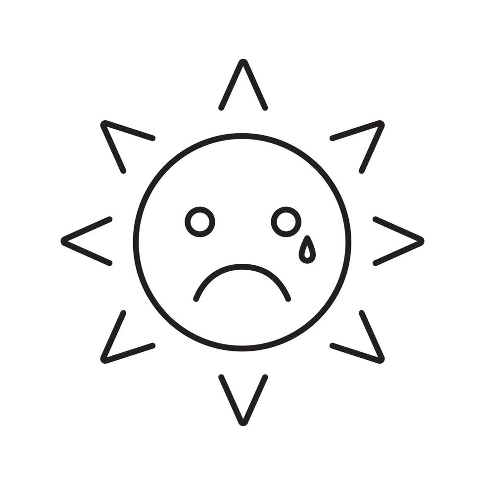 icono lineal de sonrisa de sol lloroso. mal humor. cara sonriente triste y llorando. Ilustración de línea fina llorando. símbolo de contorno de emoticon. dibujo de contorno aislado vectorial vector