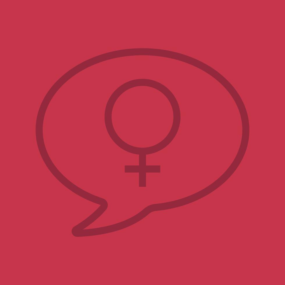 Womens consultation linear icon. Girls forum. Chat box with women gender sign inside picture