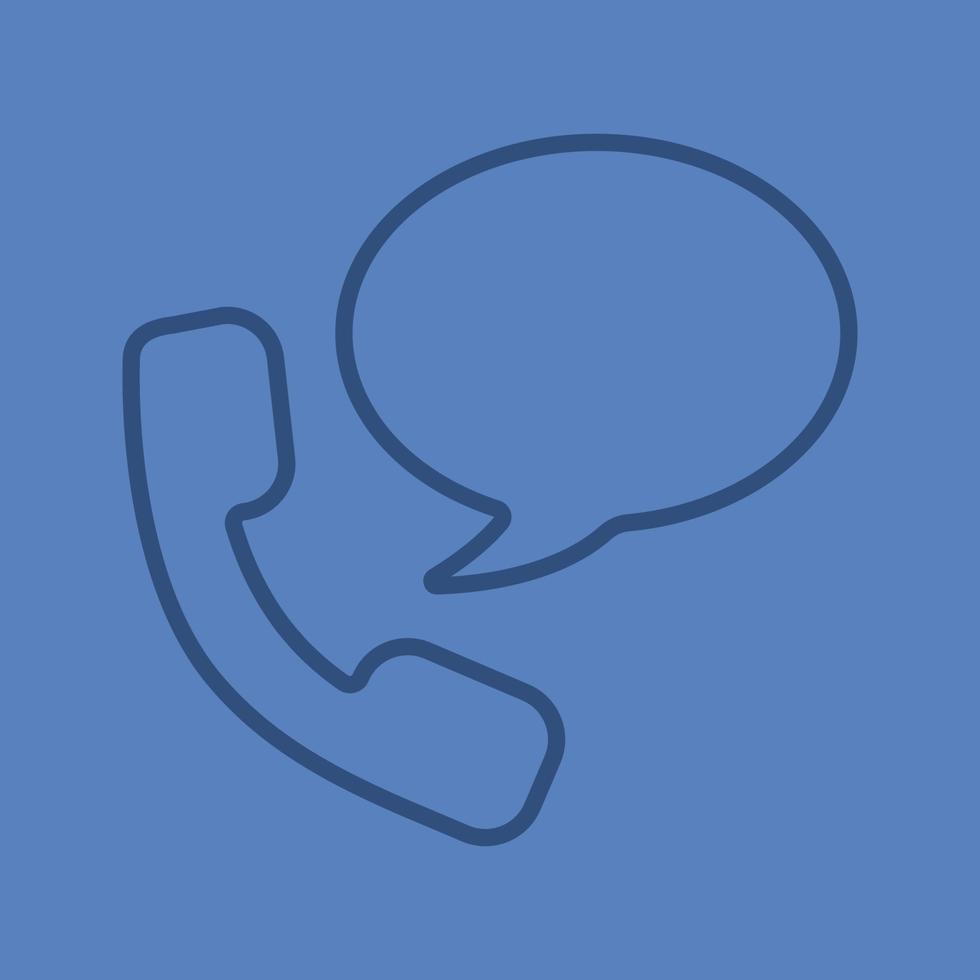 Phone talk linear icon. Handset with chat box. Thin line outline symbols on color background. Vector illustration