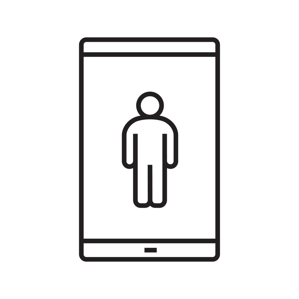 Smartphone linear icon. Thin line illustration. Smart phone with man. Contour symbol. Vector isolated outline drawing