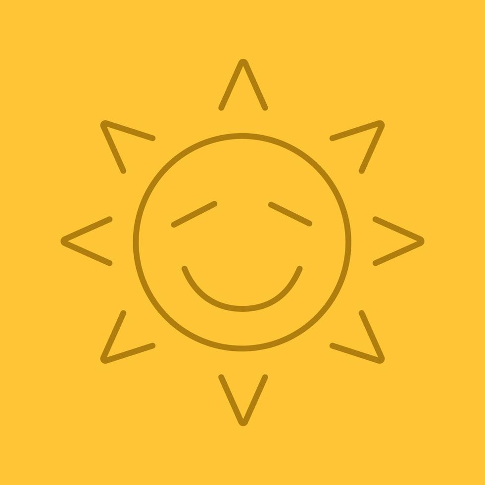 Happy sun smile linear icon. Thin line outline symbols on color background. Smiley sun face with closed eyes. Emoticon vector illustration