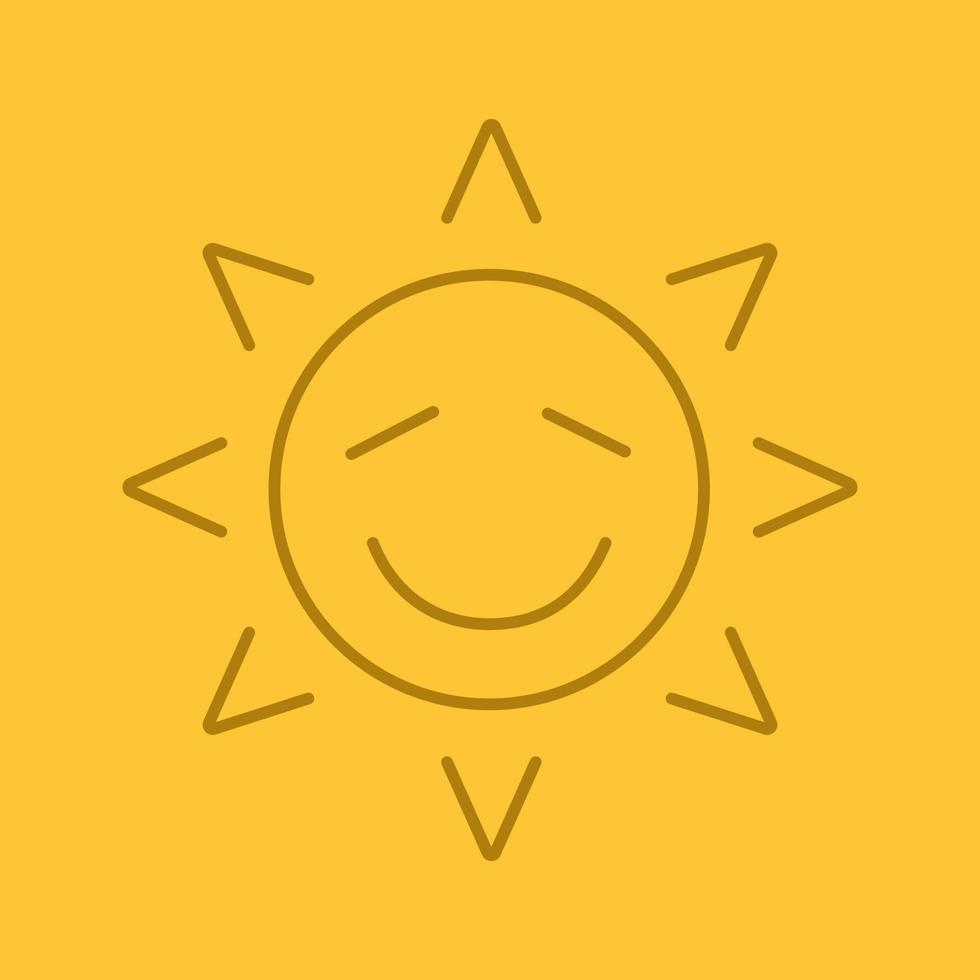 icono lineal de sonrisa de sol feliz. símbolos de contorno de línea fina sobre fondo de color. cara de sol sonriente con los ojos cerrados. Ilustración de vector de emoticon