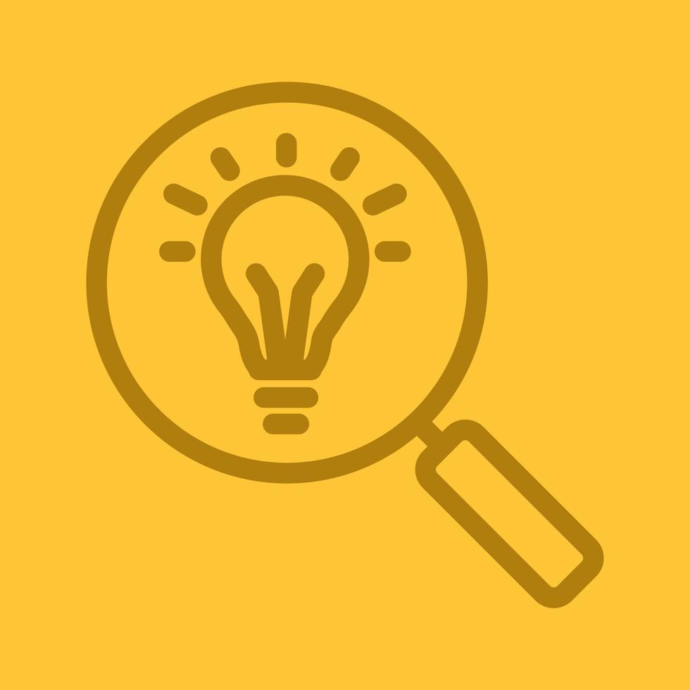 Idea search color linear icon. Magnifying glass with lightbulb. Thick line outline symbols on color background. Vector illustration