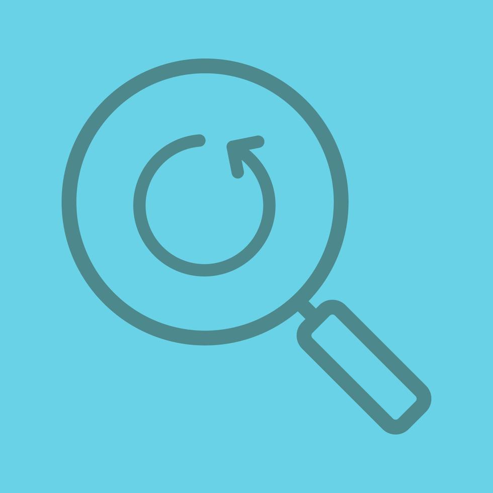 Refresh search linear icon. Magnifying glass with reload arrow. Thick line outline symbols on color background. Vector illustration