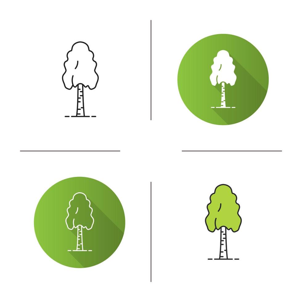 Birch tree icon. Flat design, linear and color styles. Isolated vector illustrations