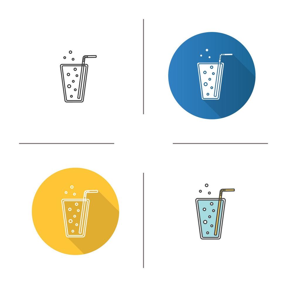 Lemonade icon. Flat design, linear and color styles. Soda glass with straw. Isolated vector illustrations