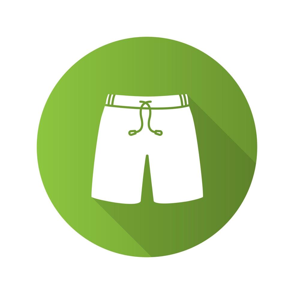 icono de glifo de larga sombra de diseño plano de bañador. pantalones cortos deportivos. ilustración de silueta de vector