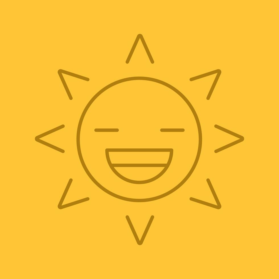 Laughing sun smile linear icon. Good mood. Thin line outline symbols on color background. Happy sun face with broad smile and closed eyes. Vector illustration