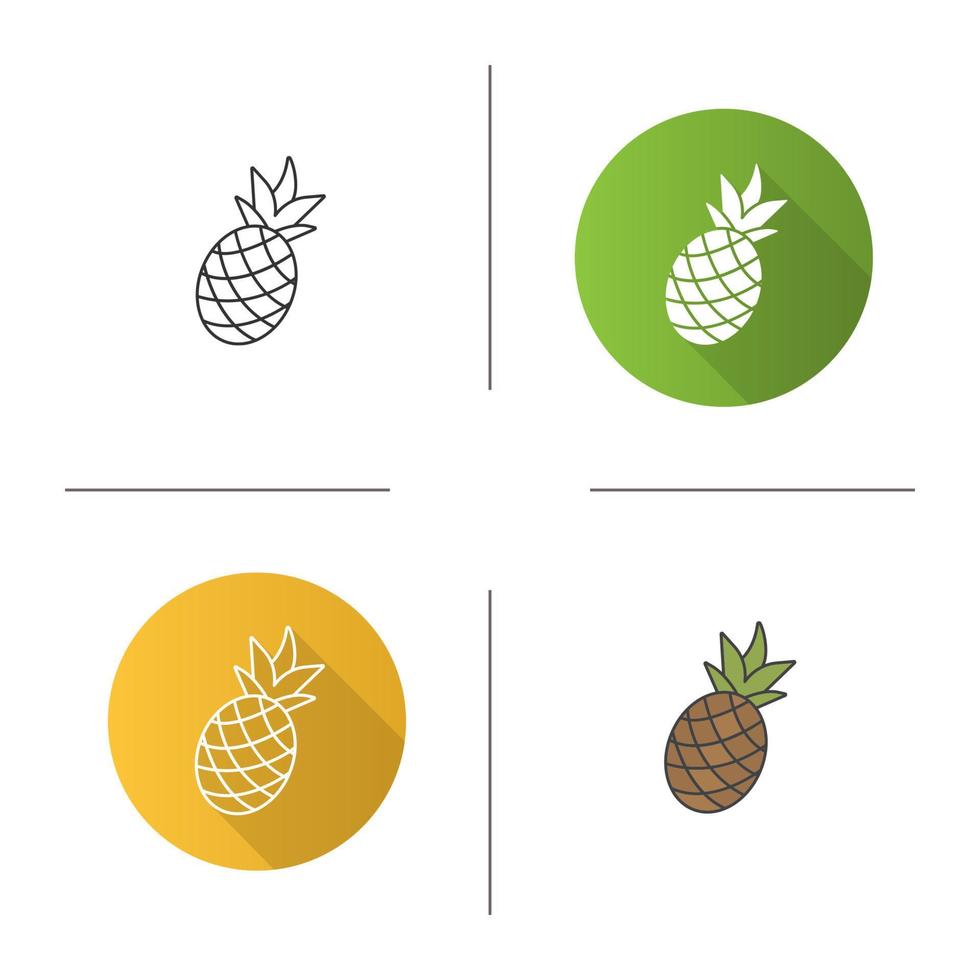 Pineapple icon. Flat design, linear and color styles. Ananas. Isolated vector illustrations