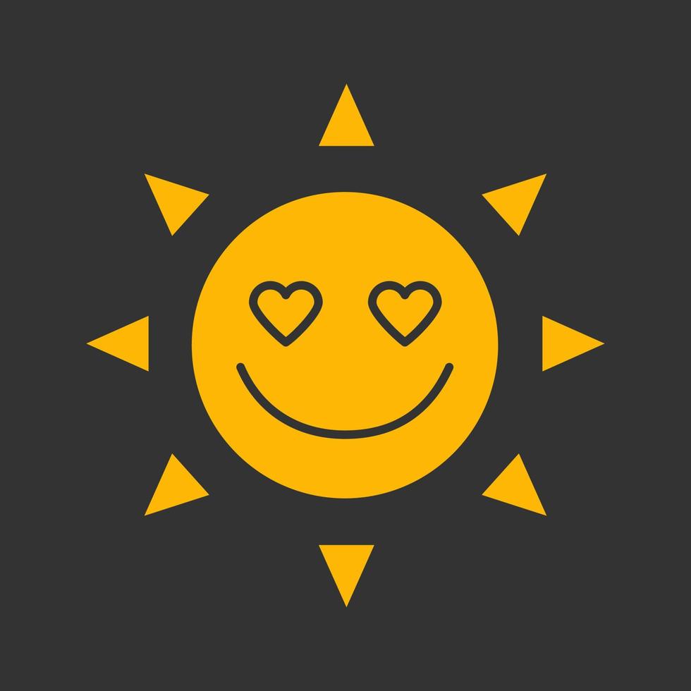 In love sun smile glyph color icon. Good romantic mood. Emoticon silhouette symbol on black background. Negative space. Vector illustration