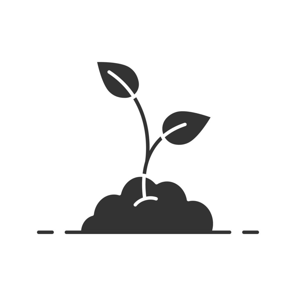 Growing sprout glyph icon. Environment. Ecology silhouette symbol. Gardening. Negative space. Vector isolated illustration