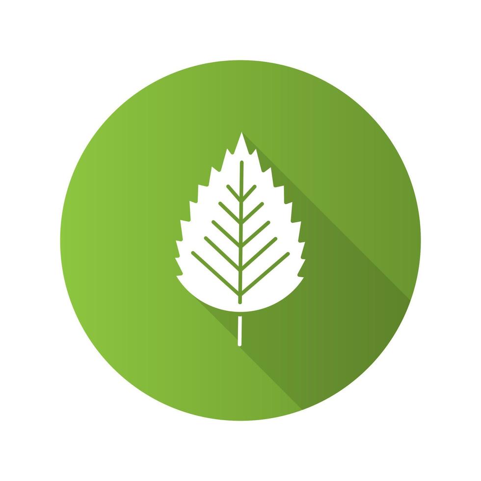 Birch leaf flat design long shadow glyph icon. Vector silhouette illustration
