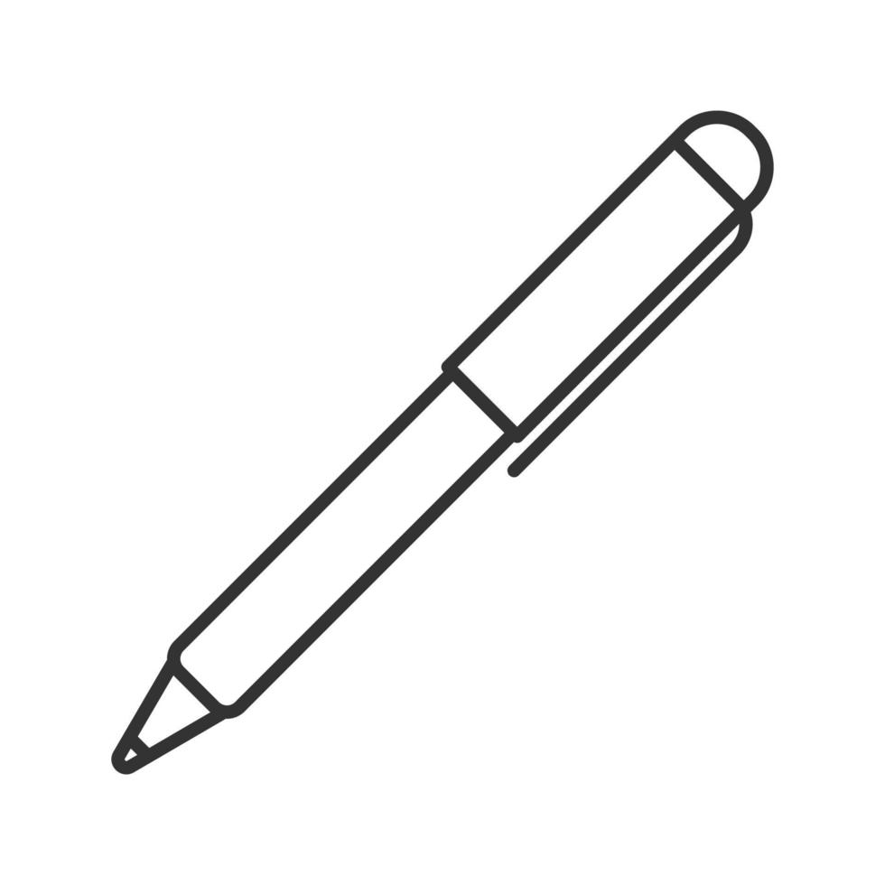 Ball pen linear icon. Thin line illustration. Ballpoint pen. Contour symbol. Vector isolated outline drawing