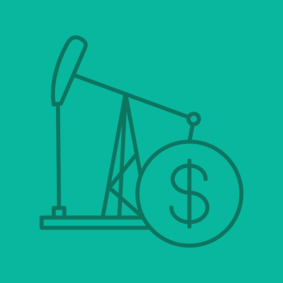 Oil trade linear icon. Oil derrick with dollar sign. Thin line outline symbols on color background. Vector illustration