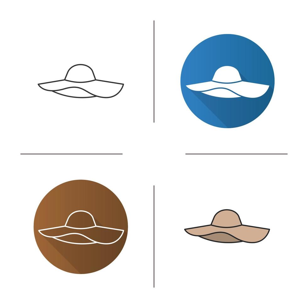 Women's beach hat icon. Flat design, linear and color styles. Isolated vector illustrations