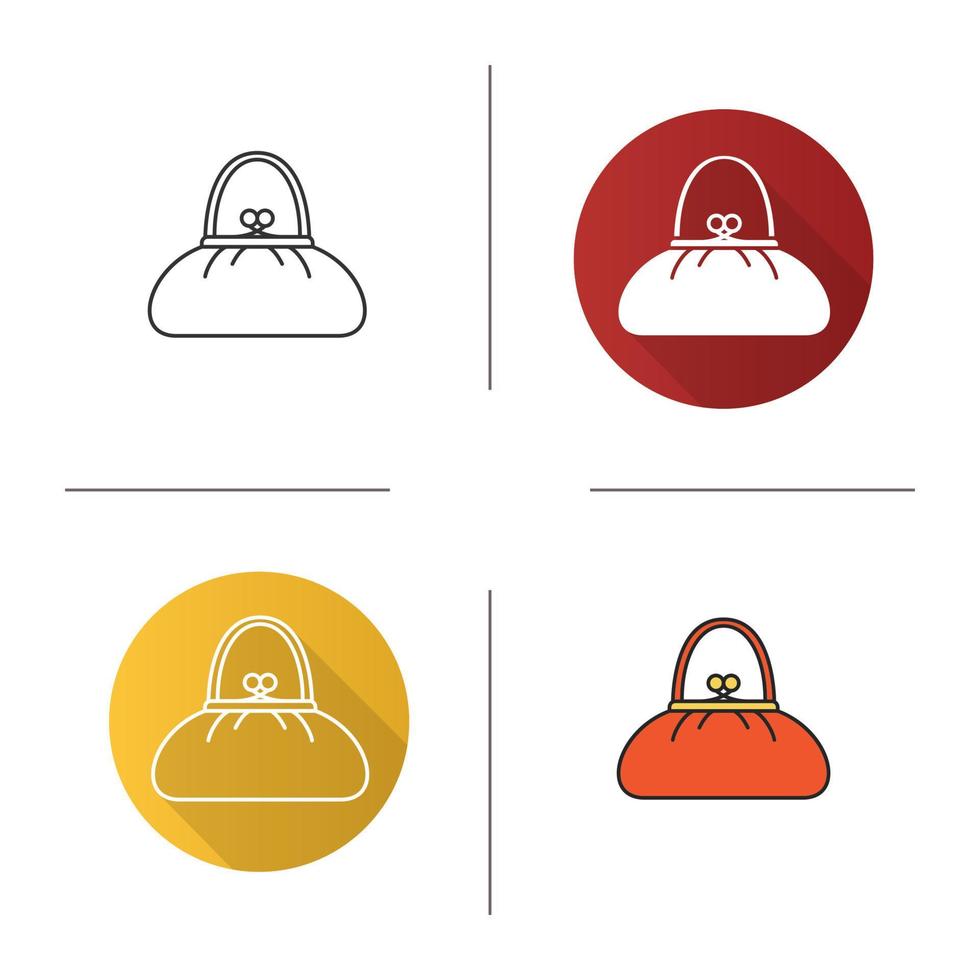Purse icon. Flat design, linear and color styles. Women's handbag. Isolated vector illustrations