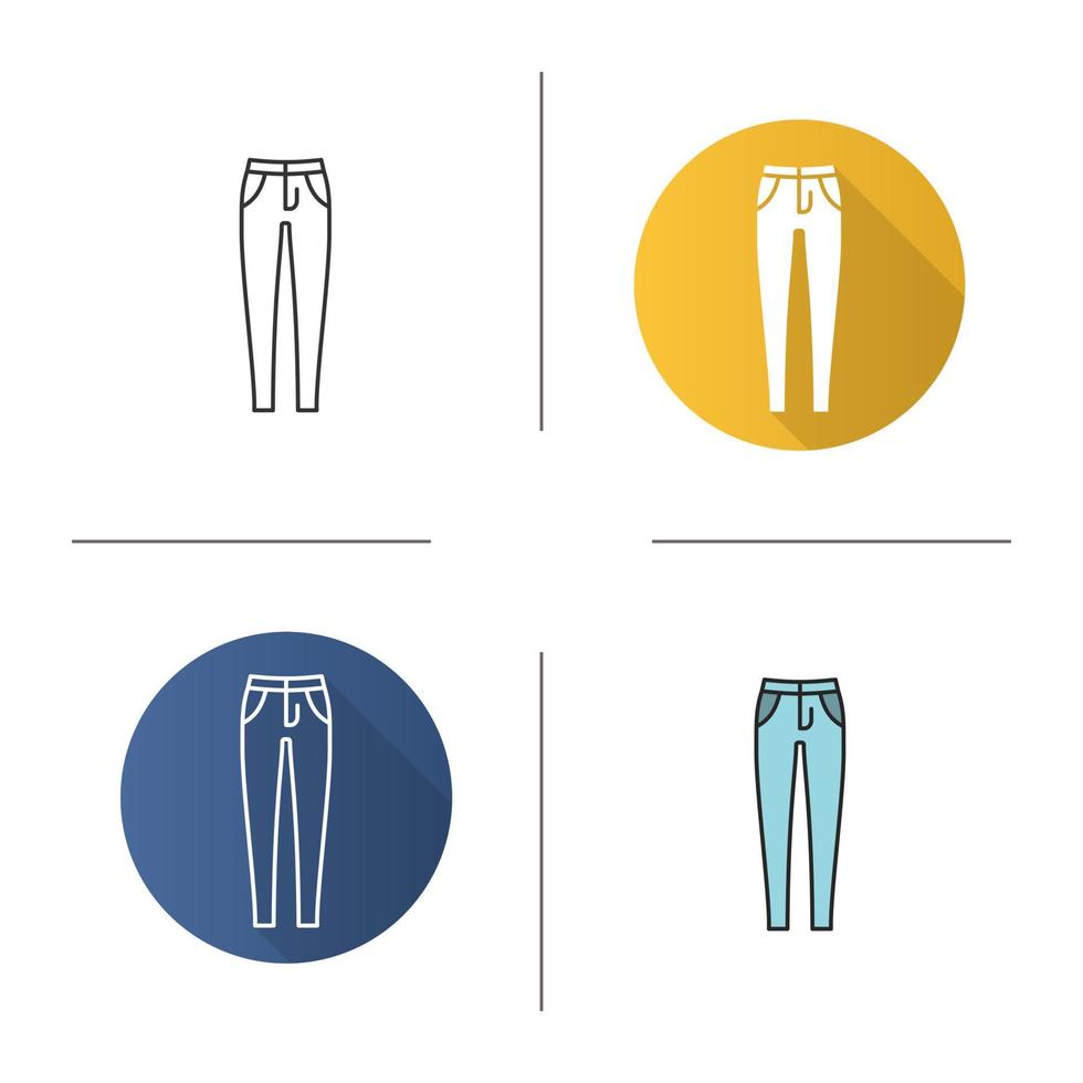 Women's skinny jeans icon. Flat design, linear and color styles. Isolated vector illustrations