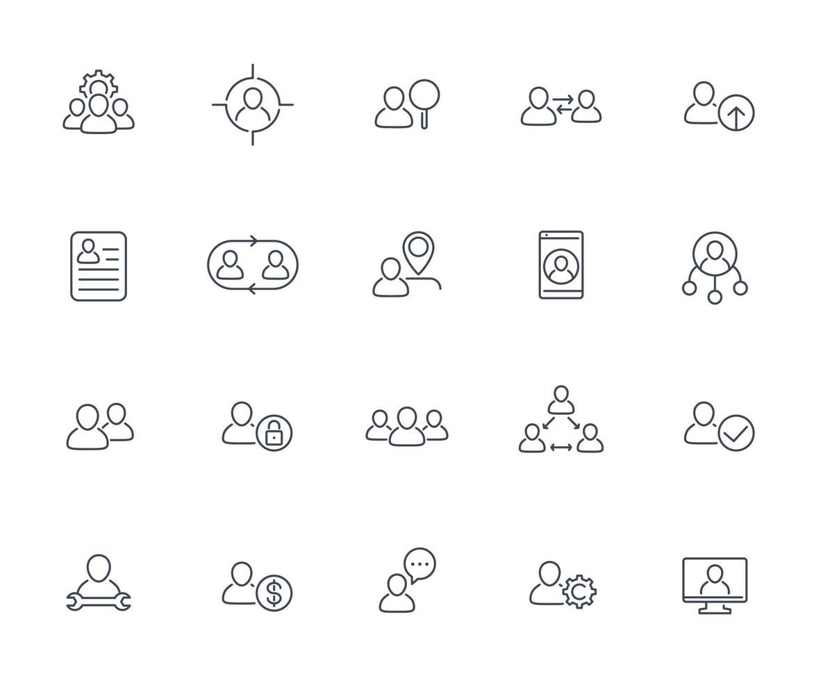 Team, human resources, HR, staff, personnel, group and collaboration line icons set vector