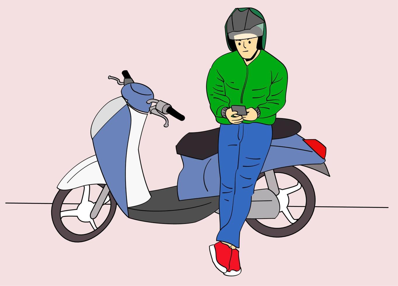 Online transport driver is waiting for passengers. Hand drawn style vector design illustrations.