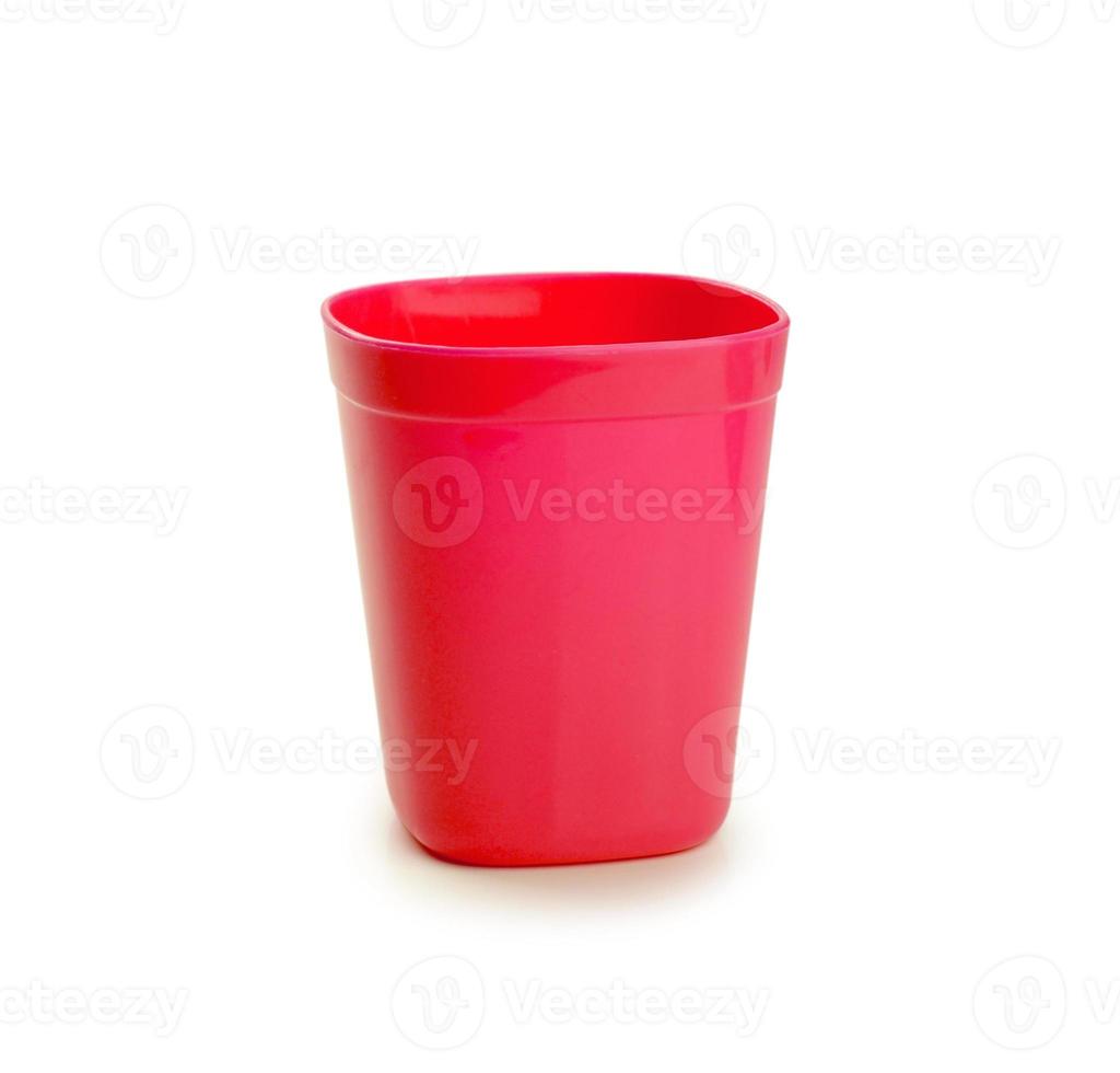 red plastic cup isolated on white background photo