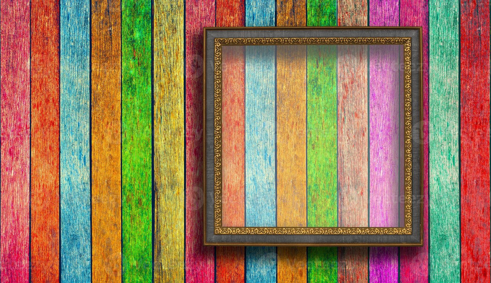 photo frame on Colorful wood texture