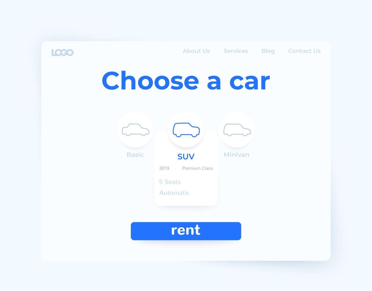 Car rent service, web page design vector