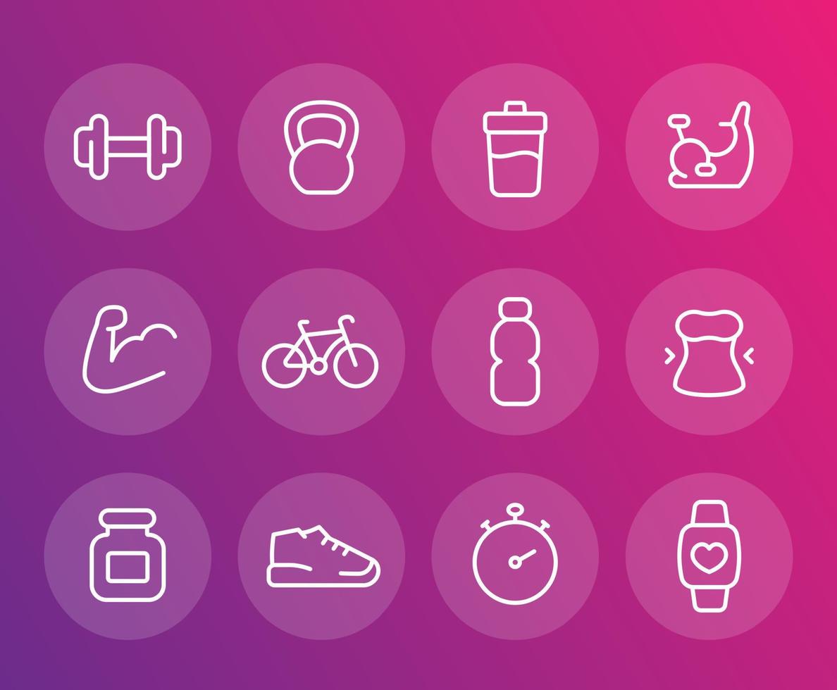 Fitness, training vector icons, linear set