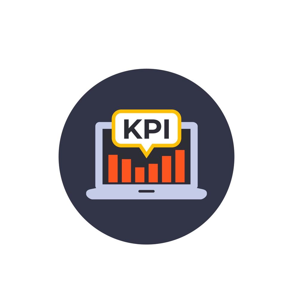 icono de vector de kpi con ordenador portátil y análisis, estilo plano