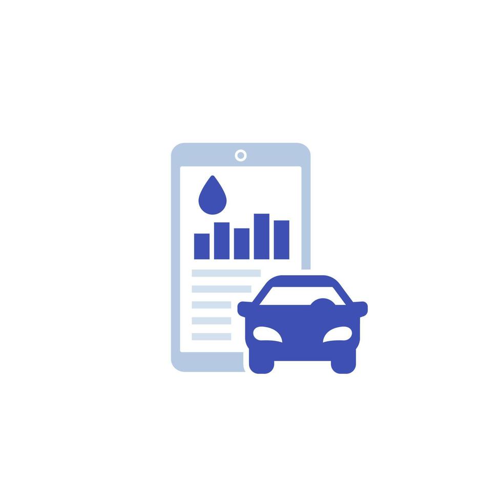 consumo de combustible en la aplicación, icono de vector con coche y teléfono