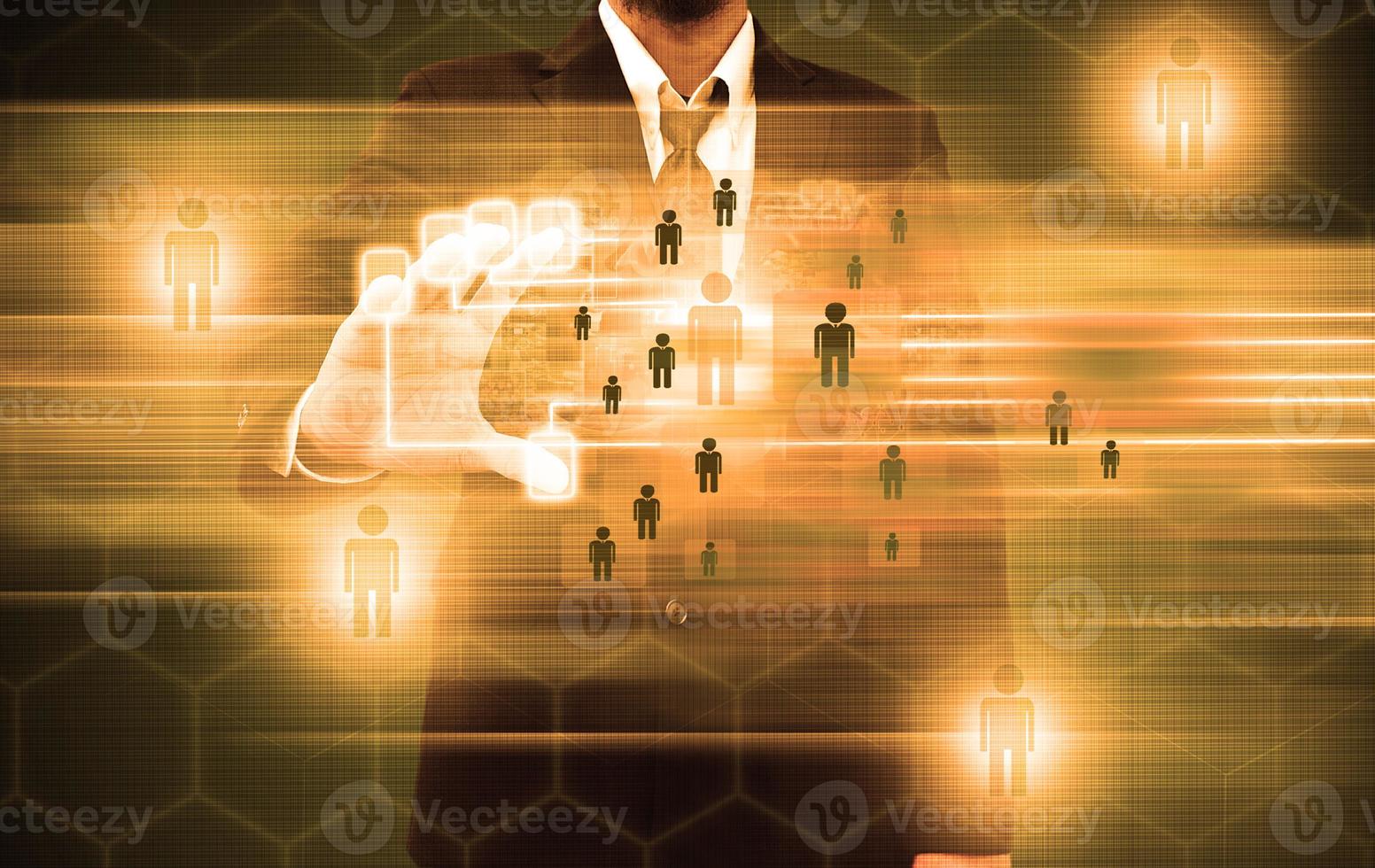 businessman scanning of a finger on a touch screen interface photo