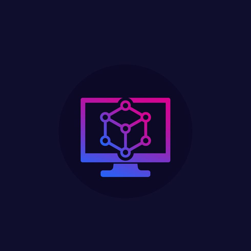 cubic structure on computer screen vector icon